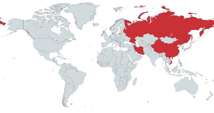 Países em que o CosmicStrand foi encontrado (imagem: Securylist/Kaspersky)