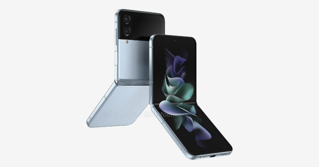 Galaxy Z Flip 4 deve manter o visual da geração anterior (Imagem: Reprodução/OnLeaks/91Mobiles)