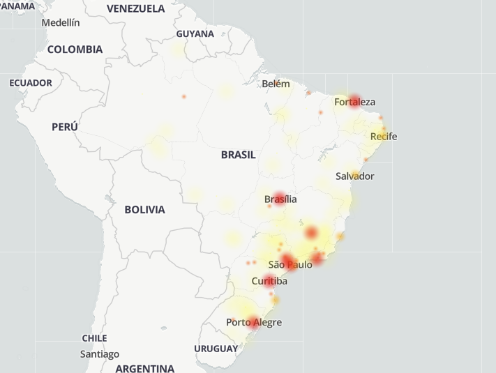 Twitter fora do ar: falha foi reportado por usuários de diversas capitais do Brasil (Imagem: Reprodução/Downtector)
