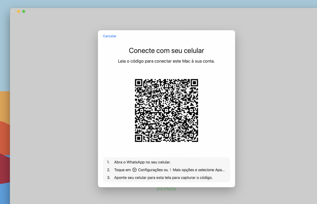 WhatsApp para Mac: usuários precisam usar o celular para ler o QR Code para usar o app (Imagem: Reprodução/Tecnoblog)