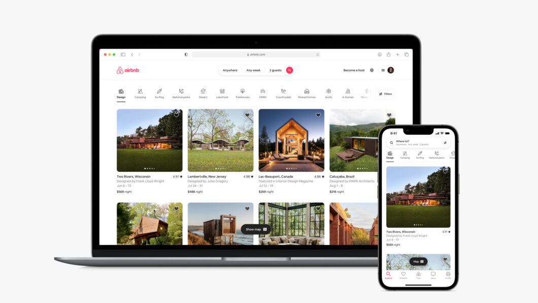 Airbnb no desktop e no celular
