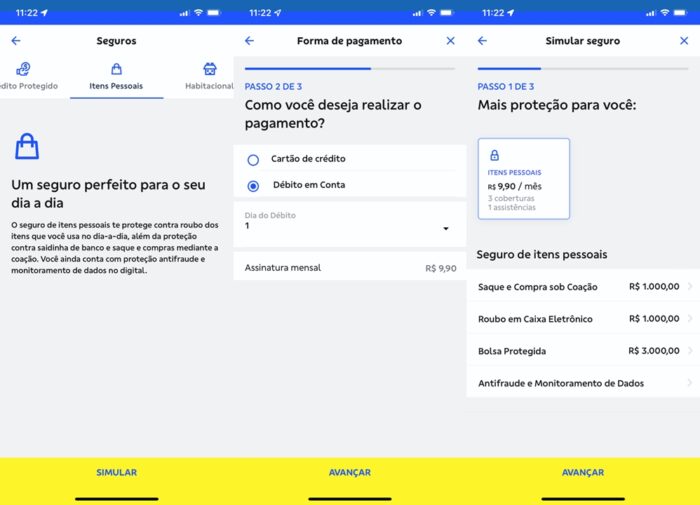 Contratação do seguro no app do Banco do Brasil (imagem: Felipe Ventura/Tecnoblog)