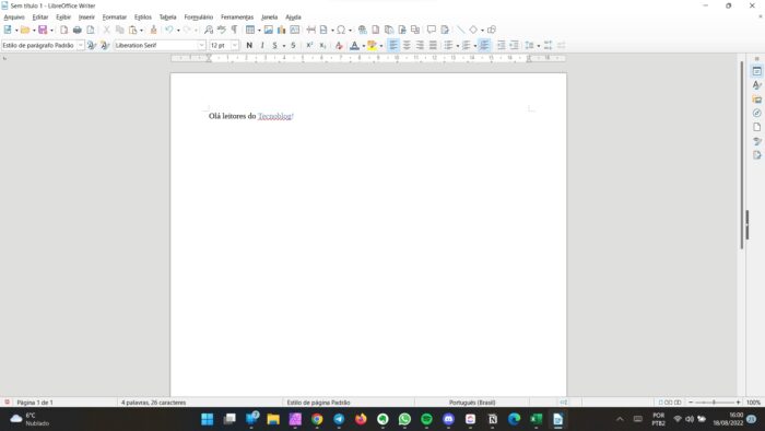 O editor Writer do LibreOffice 7.4 (imagem: Everton Favretto)