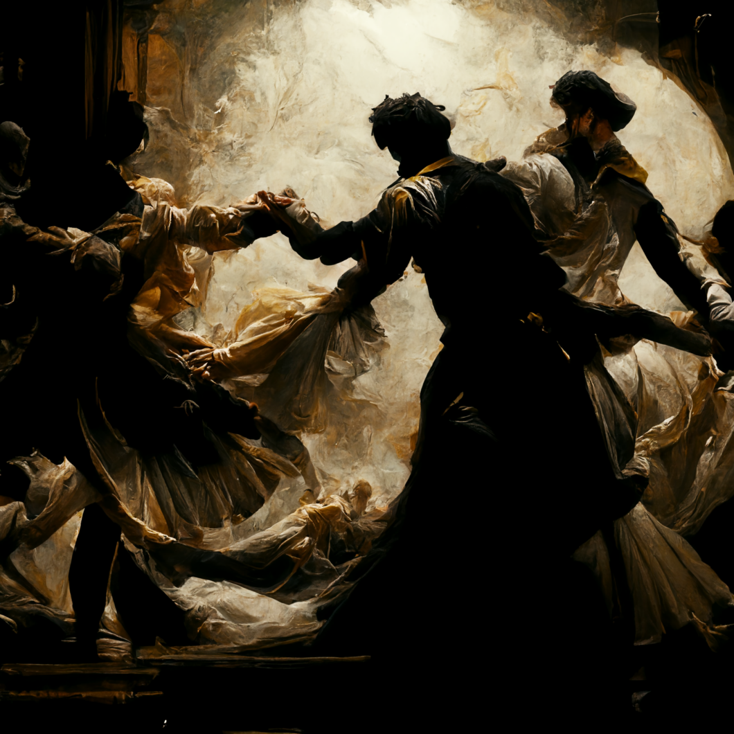 "A última dança com a morte, realista, no estilo de Caravaggio". Prompt: Vitor Pádua