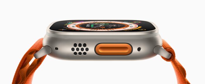 Apple Watch Ultra e o seu botão programável à esquerda (imagem: divulgação/Apple)