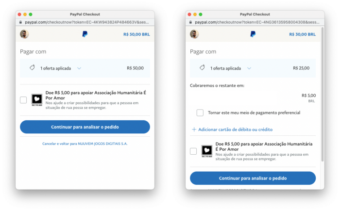 Screenshots of PayPal coupon being used on a purchase