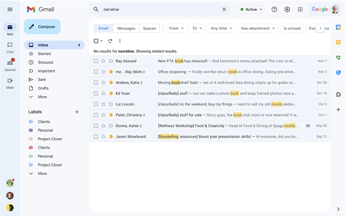 Gmail melhora busca por e-mails e chats antigos / Google / Divulgação