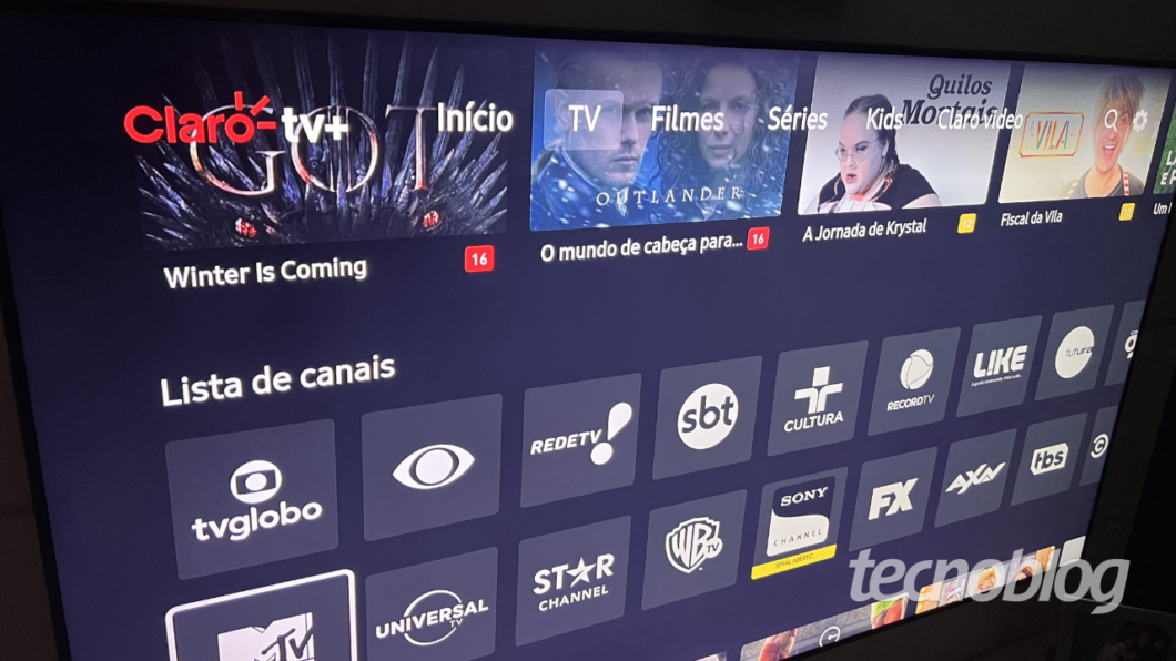 Como bloquear conteúdos por idade, Claro TV+ 4K Interface de TV