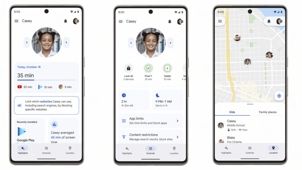 Nova interface do Google Family Link (Imagem: Divulgação/Google)