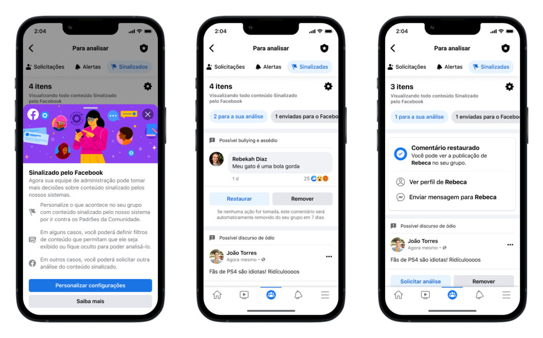 Se um conteúdo for sinalizado pelo Facebook, os administradores poderão removê-lo com rapidez (Imagem: Divulgação/Meta)