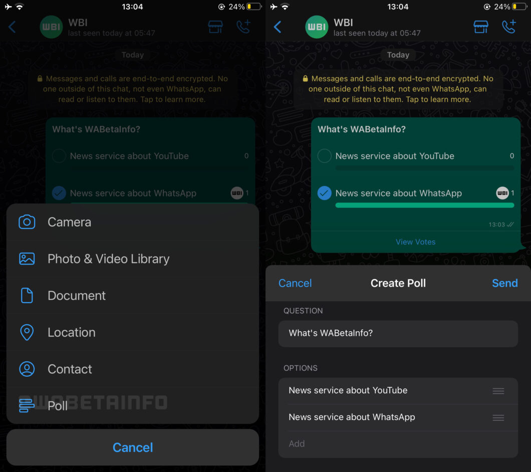 WhatsApp para iOS também terá enquetes individuais (Imagem: Reprodução/WABetaInfo)