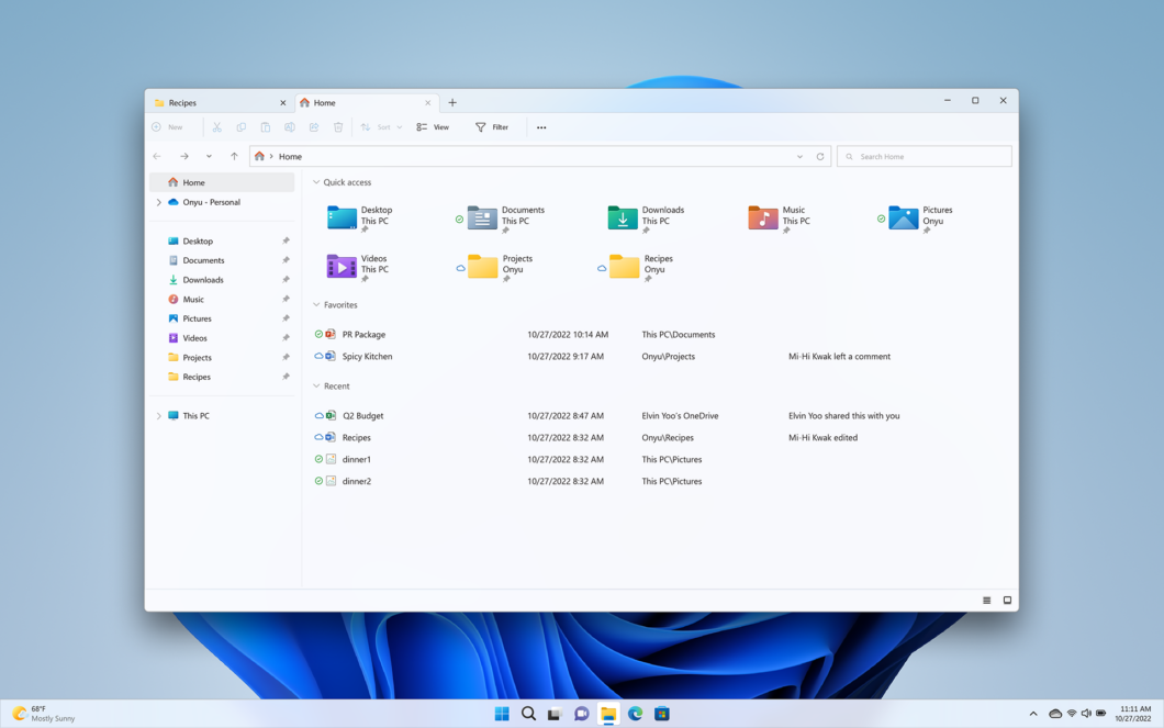 Explorador de Arquivos do Windows 11 ganha abas (Imagem: Divulgação/Microsoft)