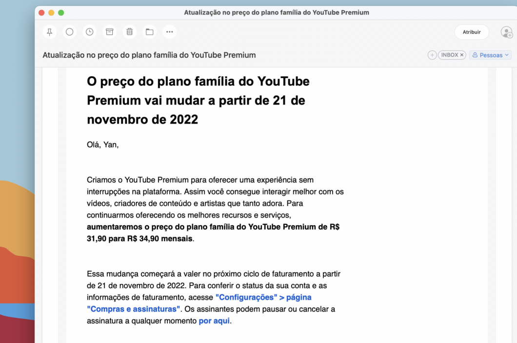 Plano família do YouTube Premium tem aumento de quase 10% na mensalidade (Imagem: Reprodução/Tecnoblog)