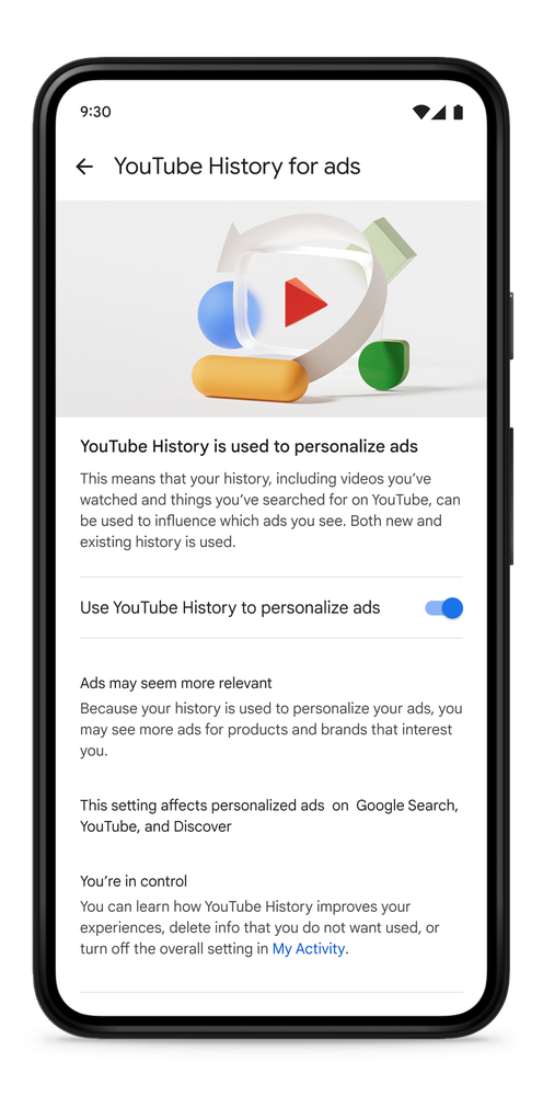 Google permite desativar o uso do histórico do YouTube para personalizar anúncios (Imagem: Divulgação/Google)