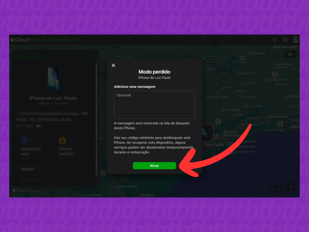 Ativando o Modo Perdido remotamente
