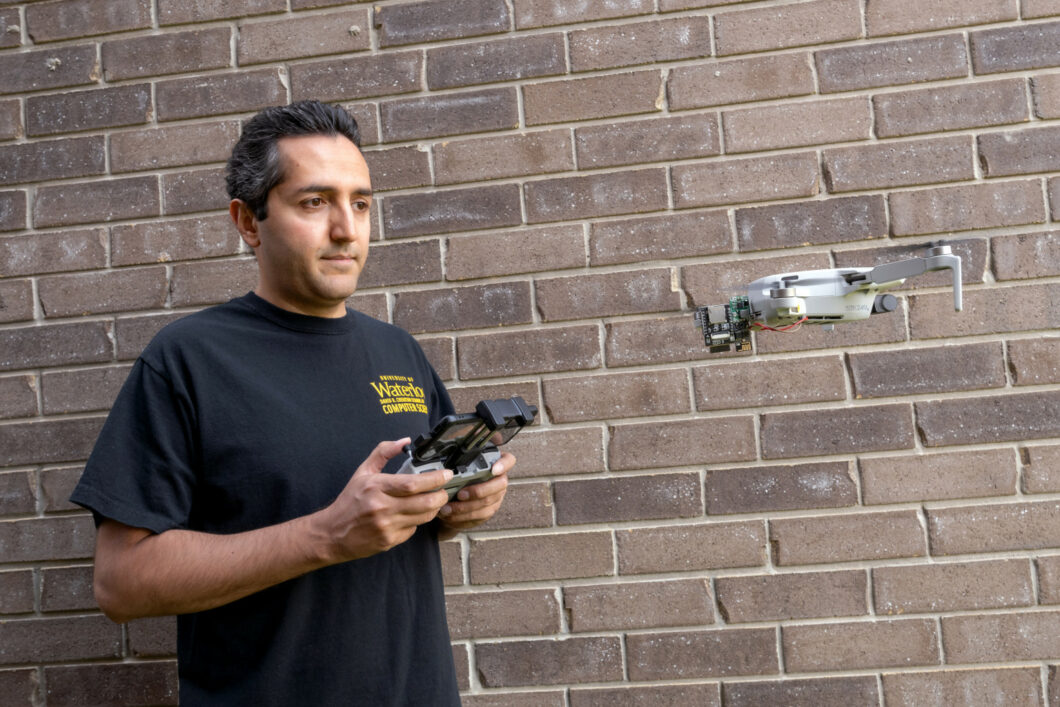 Professor Ali Abedi flies the Wi-Peep drone (Image: Handout/University of Waterloo)
