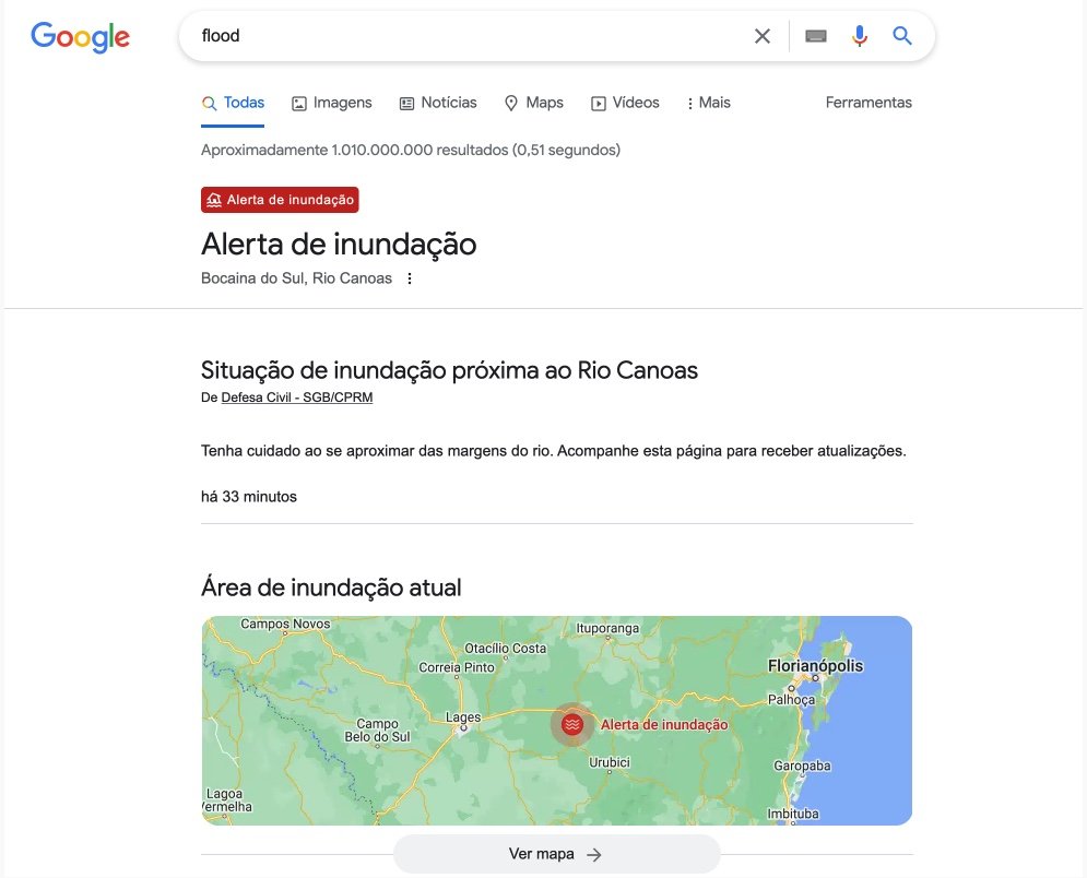 Google vai emitir alertas de inundação pelo buscador (Imagem: Reprodução)
