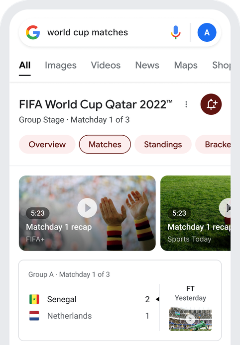 Search results will have World Cup videos in the first row 
