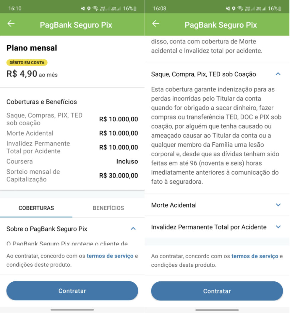 PagBank Seguro Pix oferece cobertura de R$ 10 mil (Imagem: Reprodução/Tecnoblog)
