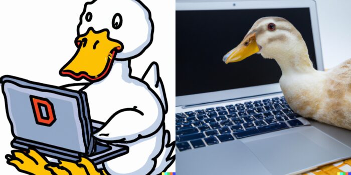Imagens do Dall-E de "pato usando MacBook" (imagem: reprodução)