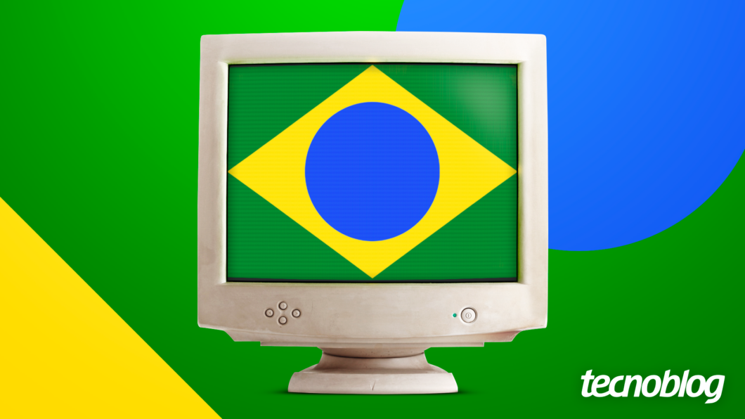 Monitor CRT com bandeira do Brasil