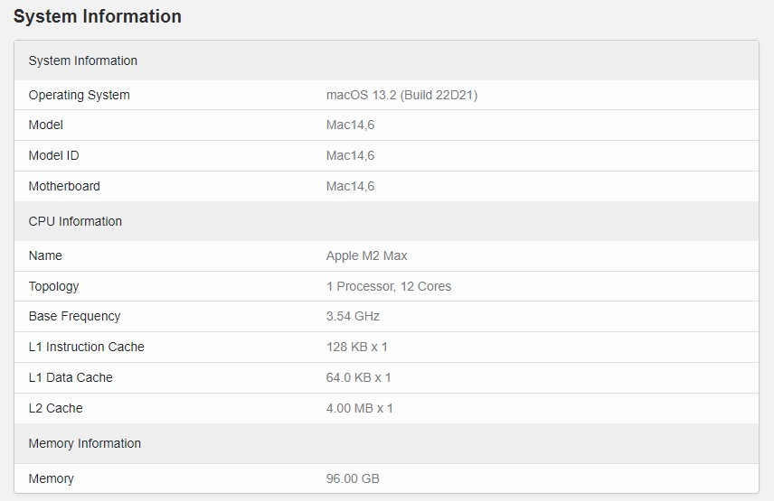 Especificações de Mac usado no teste (Imagem: Reprodução/Tecnoblog)