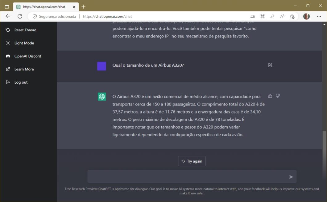 ChatGPT em português (imagem: Emerson Alecrim/Tecnoblog)