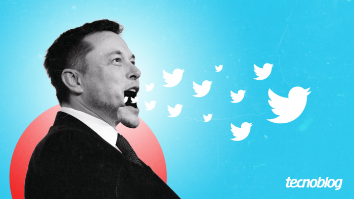 Elon Musk com boca aberta, de onde saem pássaros do Twitter
