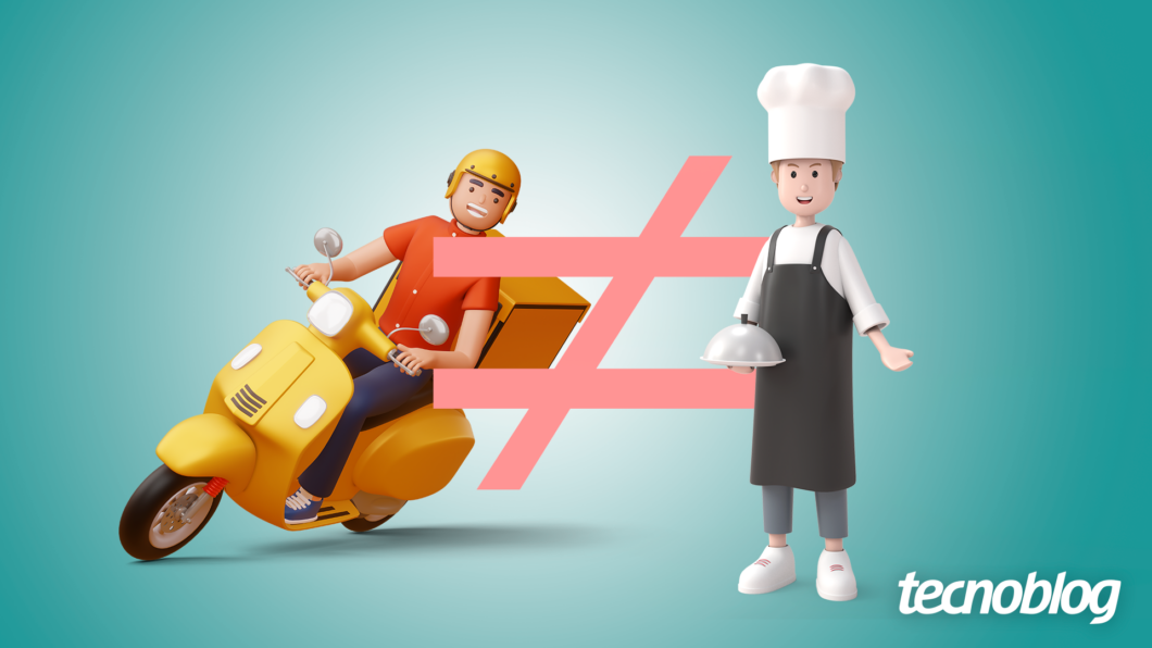 Illustration of delivery man on motorbike and waiter
