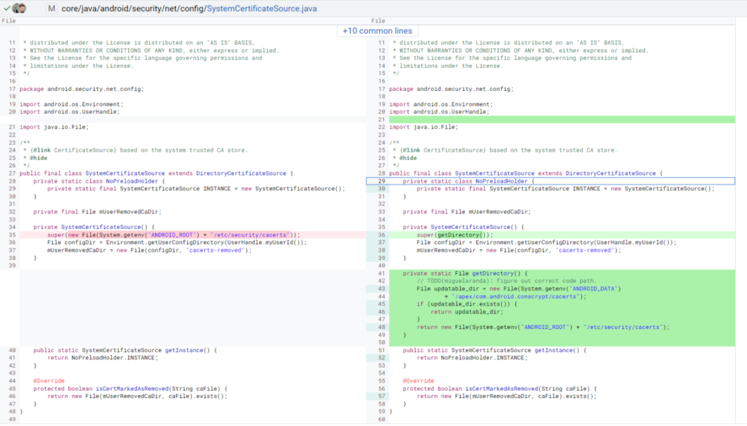 Recurso para atualizar CA foi encontrado no código do Android (Imagem: Mishaal Rahman/Esper.io)