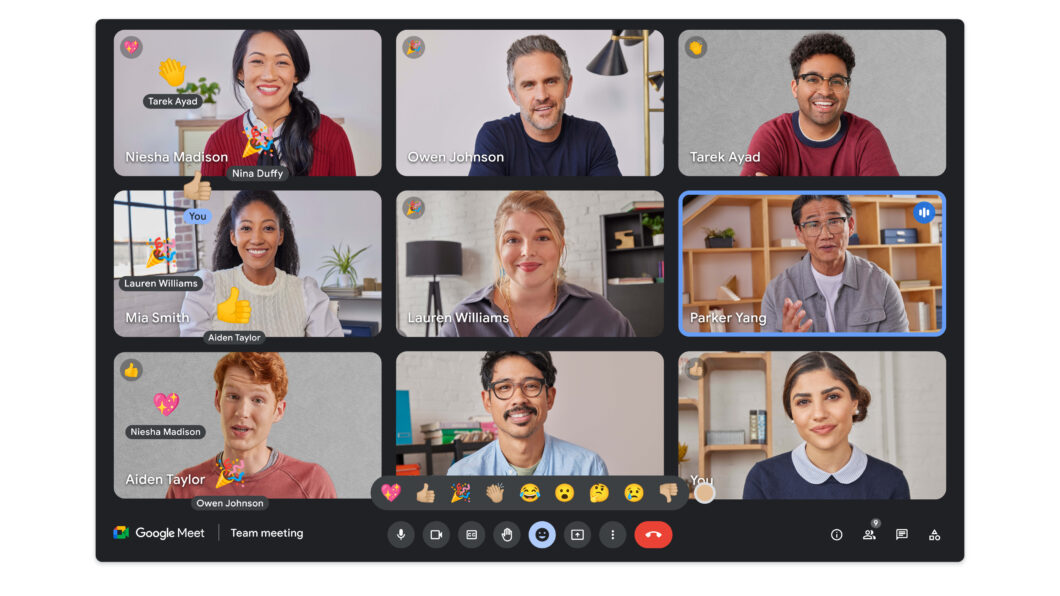 Reações com emojis no Google Meet (Imagem: Divulgação/Google)