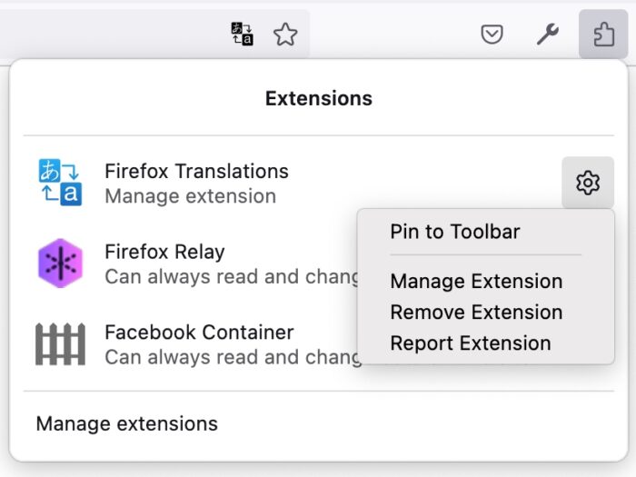 Botão de extensões do Firefox (imagem: divulgação/Mozilla)