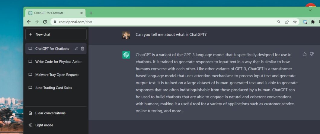 ChatGPT é uma inteligência artificial e é capaz de produzir códigos (Imagem: Reprodução/Tecnoblog)