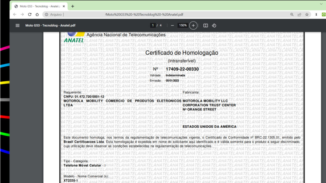 Moto G53 é homologado pela Anatel (Imagem: Reprodução/Tecnoblog)