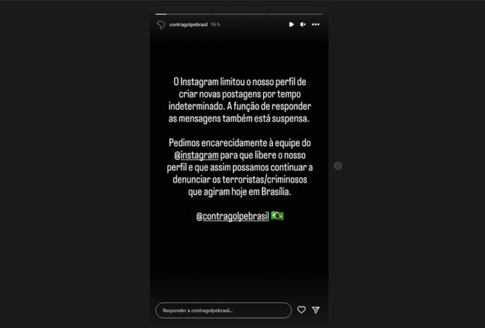 Perfil Contragolpe Brasil com restrições no Instagram (imagem: Emerson Alecrim/Tecnoblog)