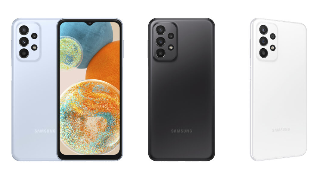 Galaxy A23 5G possui três opções de cores (Imagem: Divulgação/Samsung)