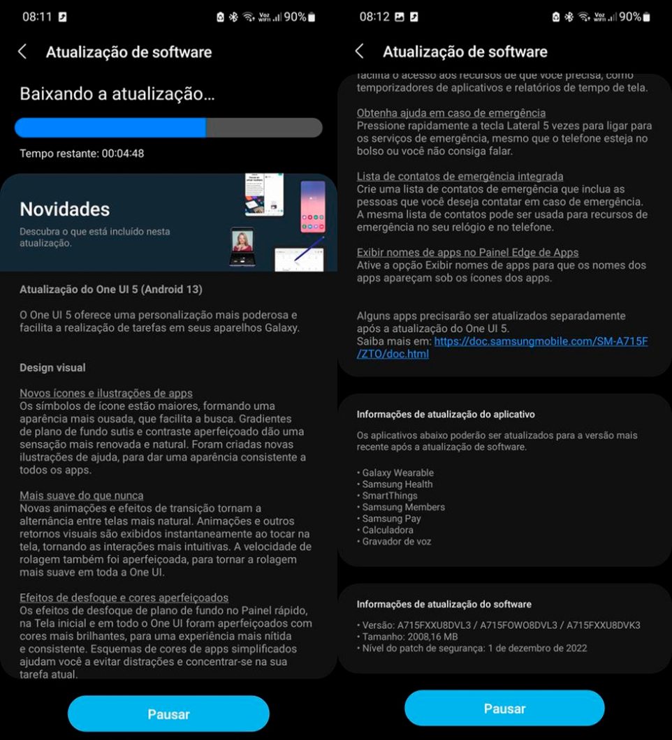 Galaxy A71 é atualizado para o Android 13 (Imagem: Reprodução/Samsung Members)