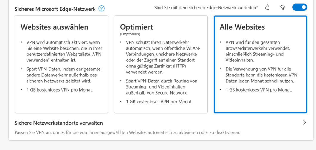 Usuário do Edge na Alemanha recebe opção de VPN em versão estável (Imagem: Reprodução/Dr. Windows)