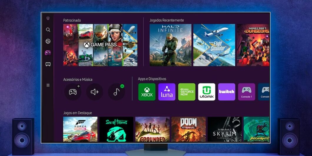 Samsung Smart TV Crystal HUD tem Gaming Hub para você acessar suas assinaturas de cloud gaming (Imagem: Divulgação/Samsung)