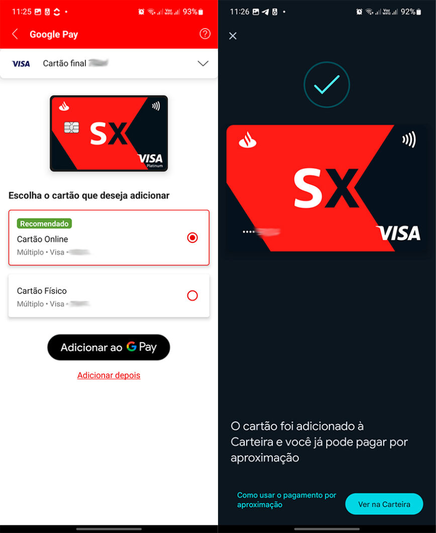 Você já pode ativar o seu cartão do Santander na Carteira do Google (Imagem: Reprodução/Tecnoblog)