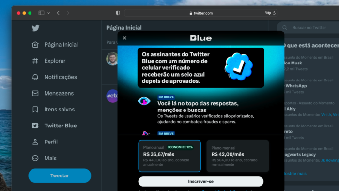 É mais barato assinar o Twitter Blue pela web do que no iOS ou Android