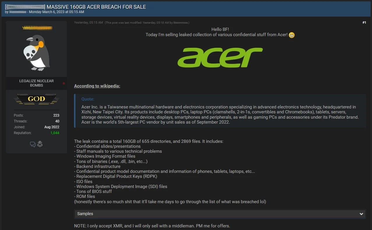 160 GB de dados da Acer estão nas mãos de hackers – Tecnoblog
