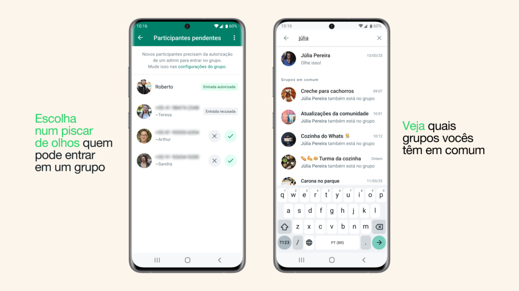 Novos recursos para o WhatsApp Comunidades e da ferramenta de busca (Imagem: Divulgação/WhatsApp)