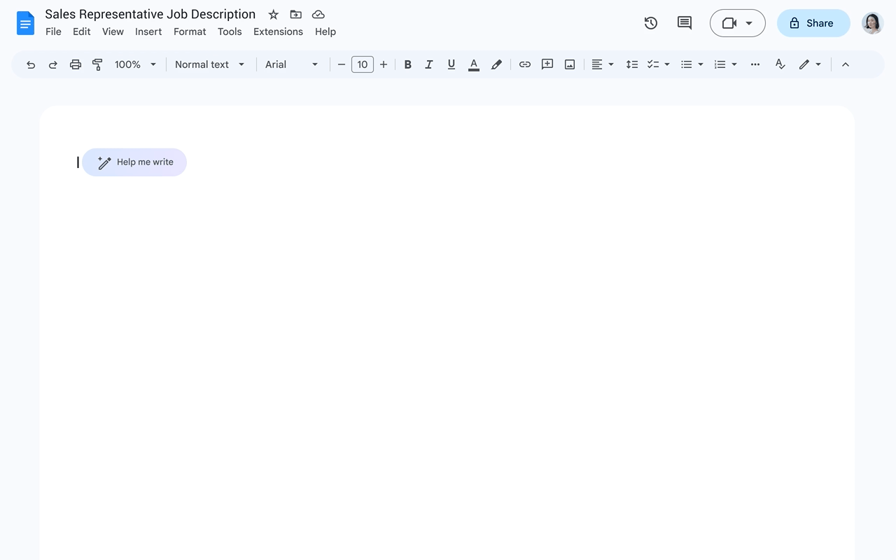 Google Docs escreve com base em pedido do usuário