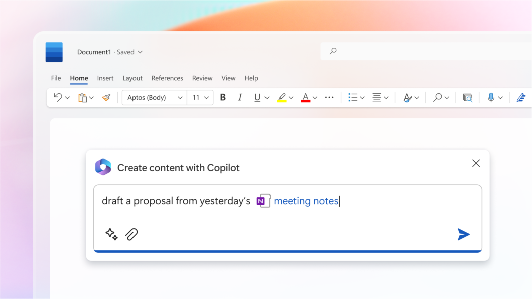 Copilot escreve rascunho no Word a partir de anotações no OneNote