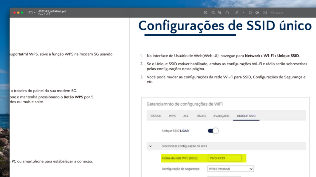 Manual menciona nome da Vivo na escolha da SSID para rede Wi-Fi