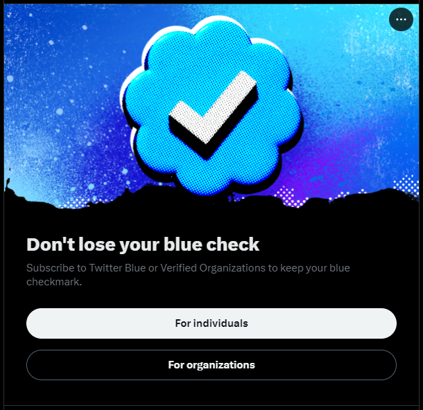 Propaganda do Twitter Blue para contas com verificação legado (Imagem: Reprodução/Tecnoblog)