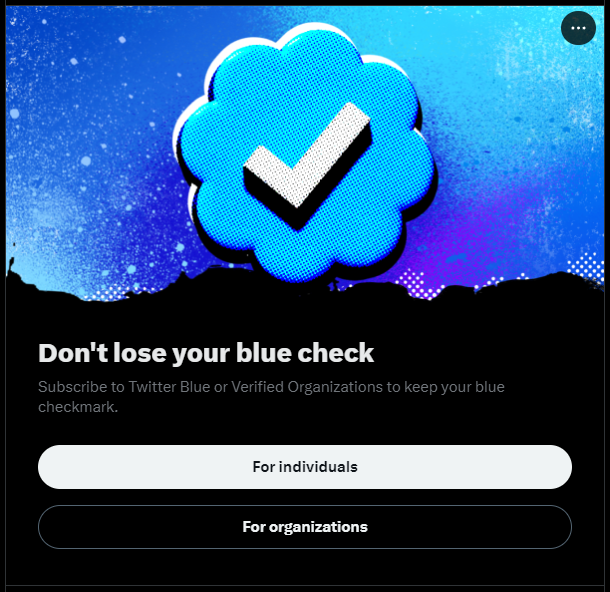 Anuncio de Twitter Blue para cuentas con verificación heredada (Imagen: Reproducción/Tecnoblog)