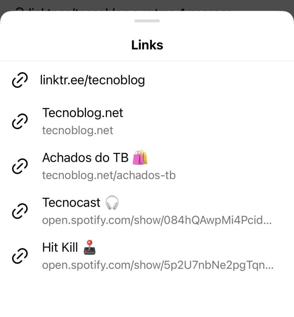 Links no Instagram do Tecnoblog