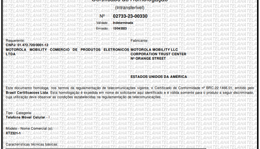 Moto Razr 2023 in Anatel approval document (Image: Reproduction/DIGITALTREND)